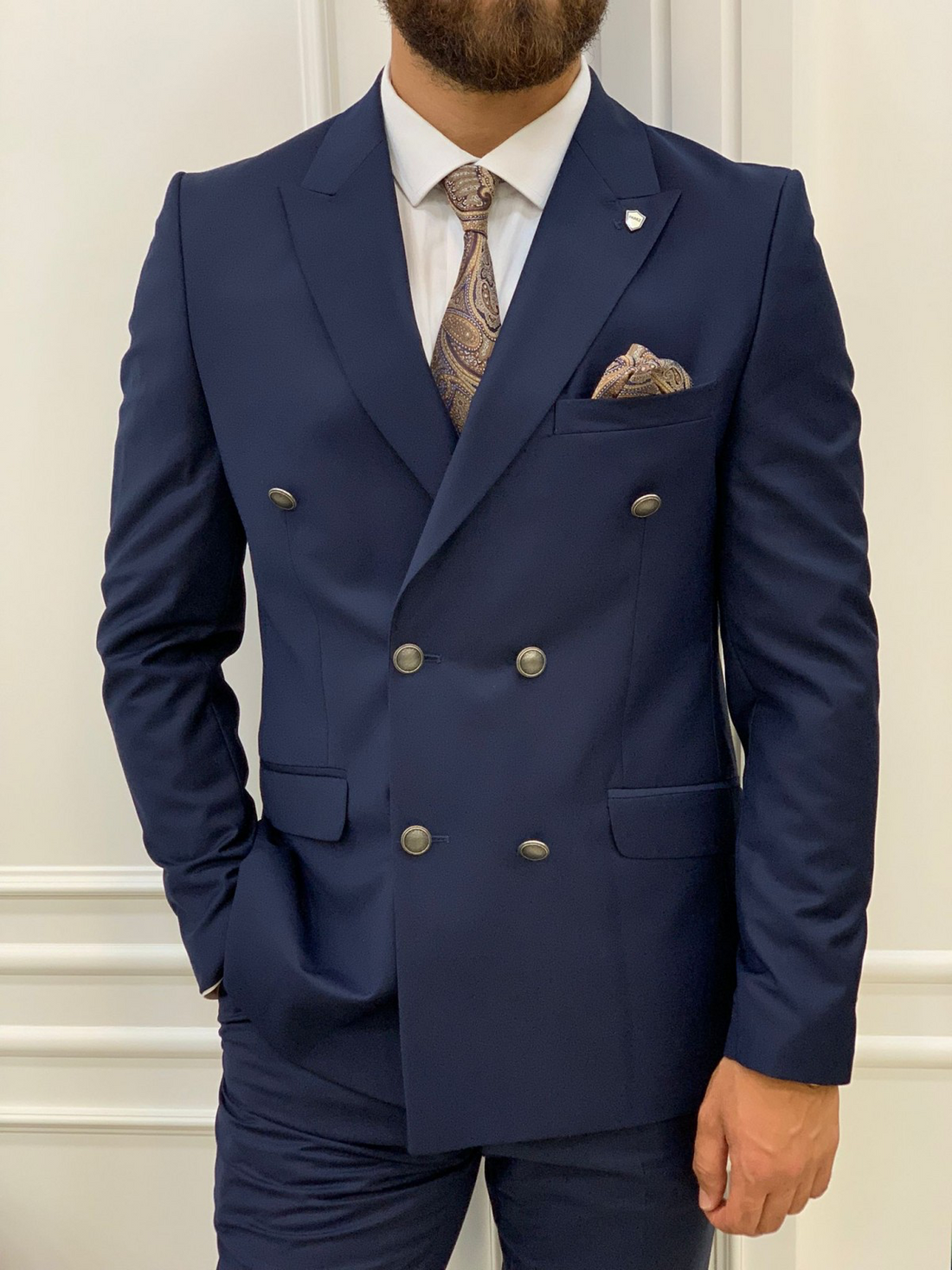 Navy Blue Slim-Fit Italian Cut Double Breasted Suit