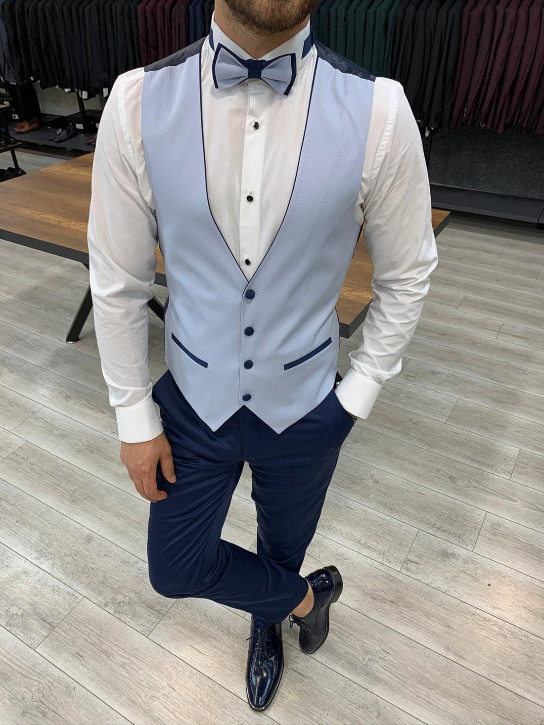 Ice Blue Satin Slim-Fit Italian Cut Tuxedo