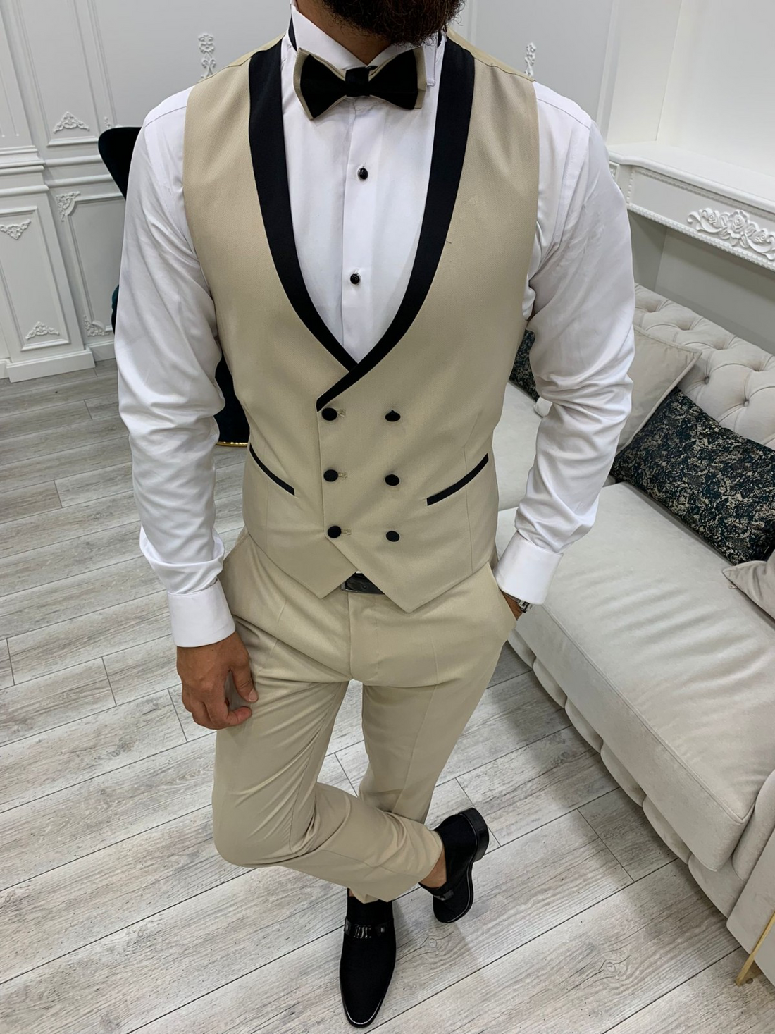 Beige Groom Slim-Fit Tuxedo