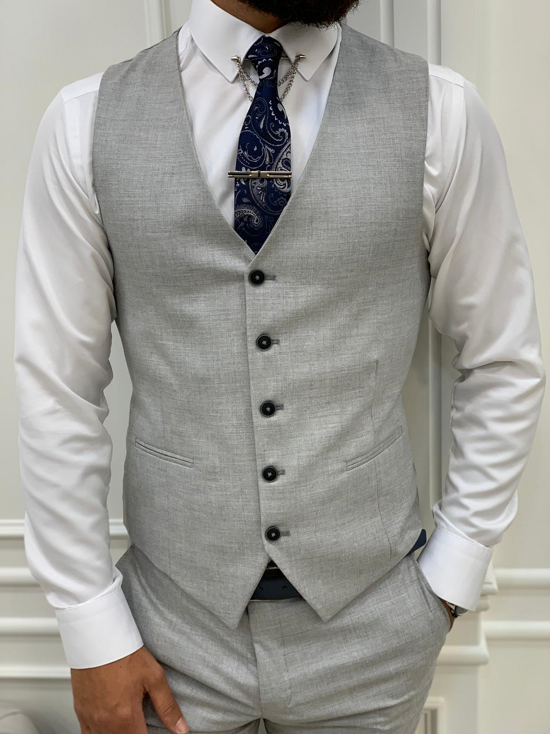 Light Grey Plaid Slim-Fit Italian Cut Suit