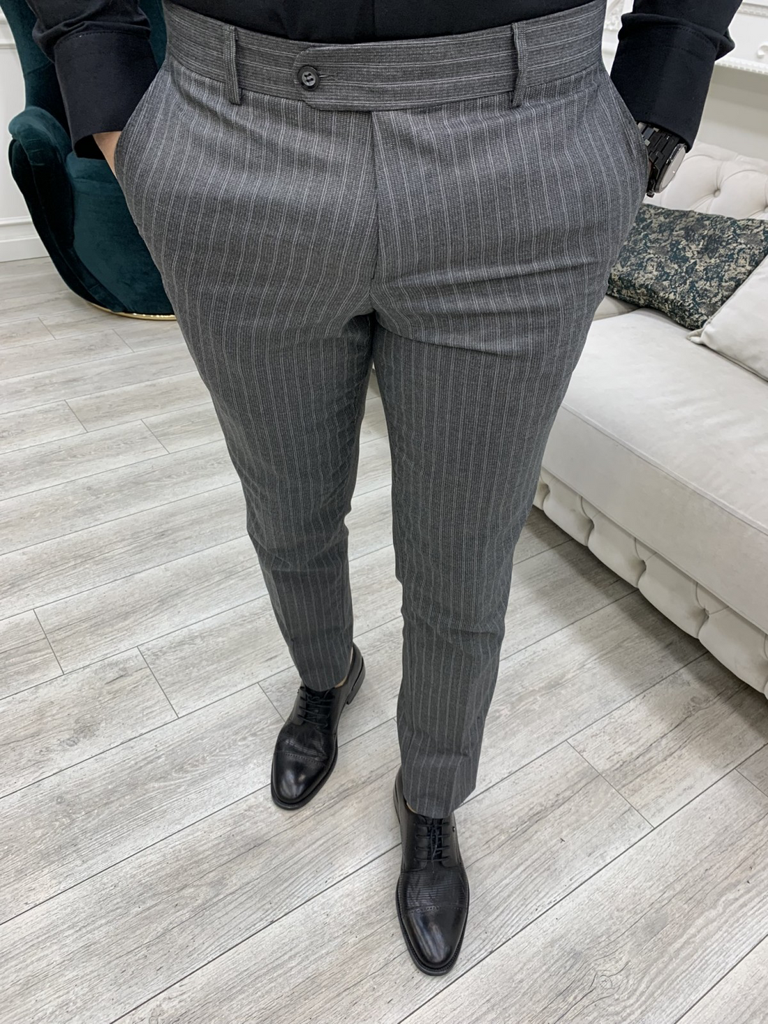 Striped Grey Slim-Fit Italian Cut Double Breasted Suit