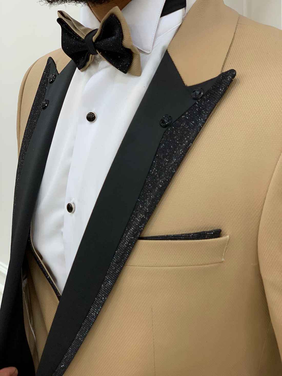 Cream Glitter Groom Slim-Fit Tuxedo