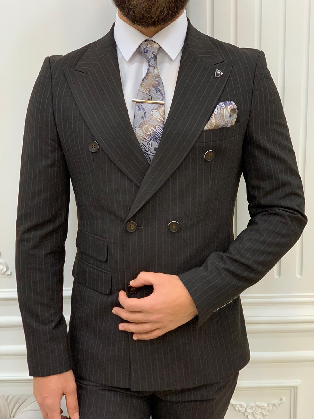 Bitter Brown Slim-Fit Italian Cut Double Breasted Suit