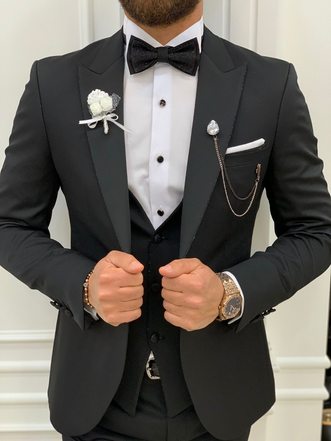 Black Glitter Dovetail Slim-Fit Tuxedo