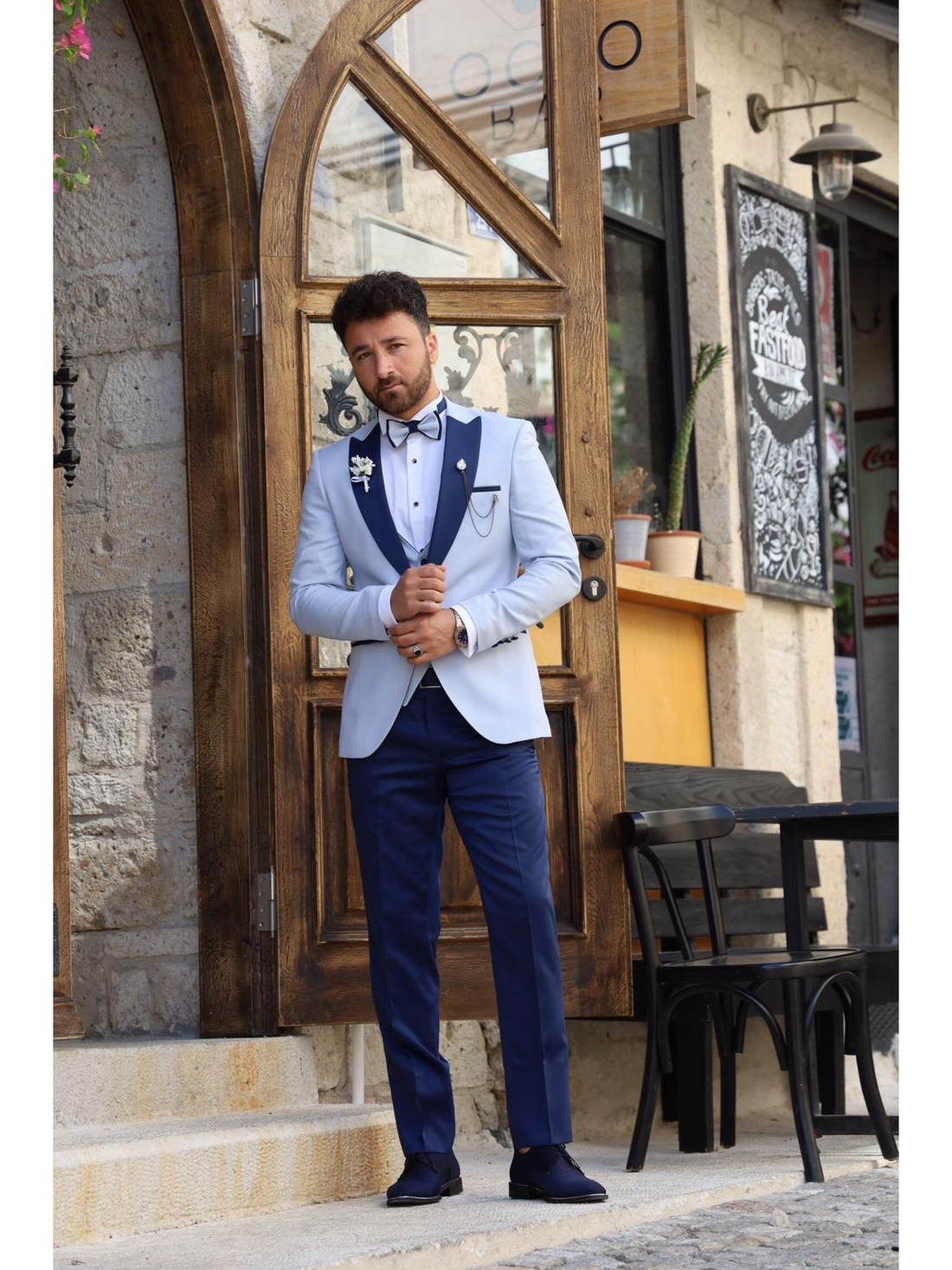 Ice Blue Satin Slim-Fit Italian Cut Tuxedo