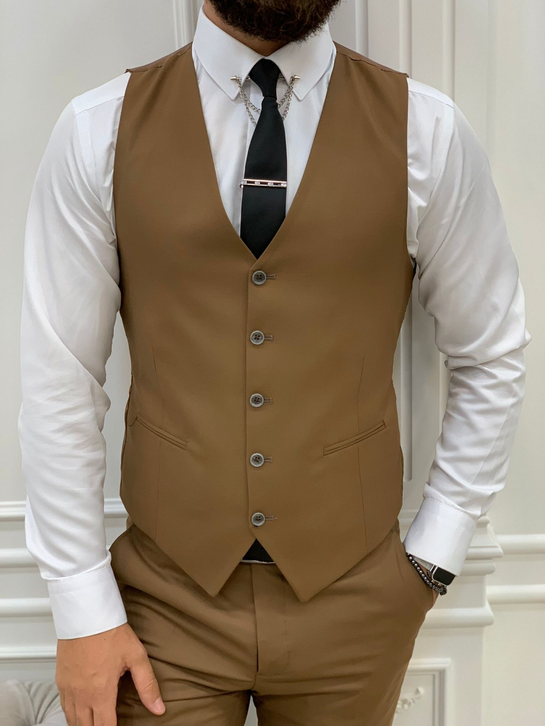 Brown Striped Slim-Fit Italian Cut Suit