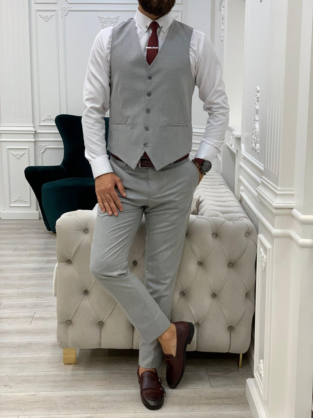 Grey Striped Slim-Fit Italian Cut Suit