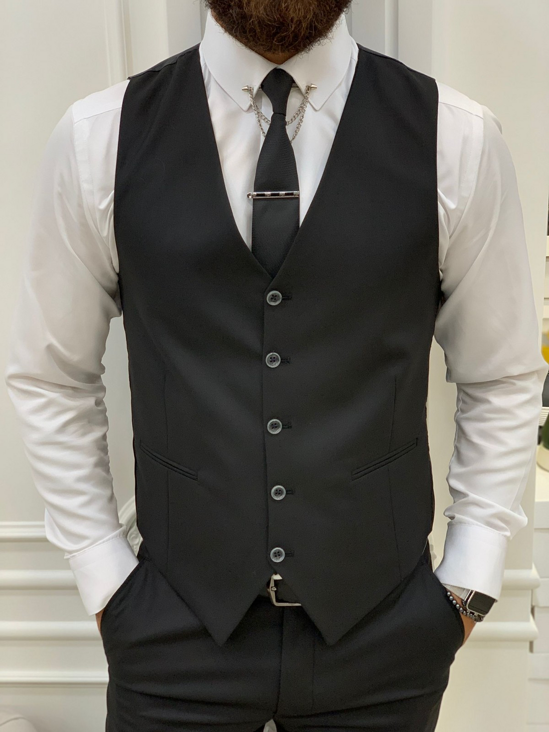 Black Striped Slim-Fit Italian Cut Suit