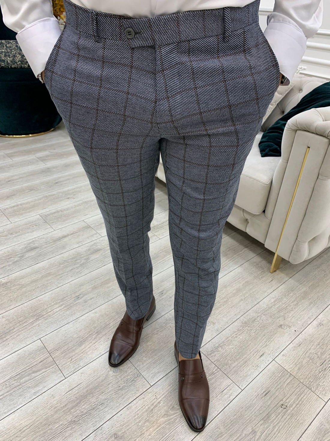 Ice Blue Striped Slim-Fit Italian Cut Double Breasted Suit