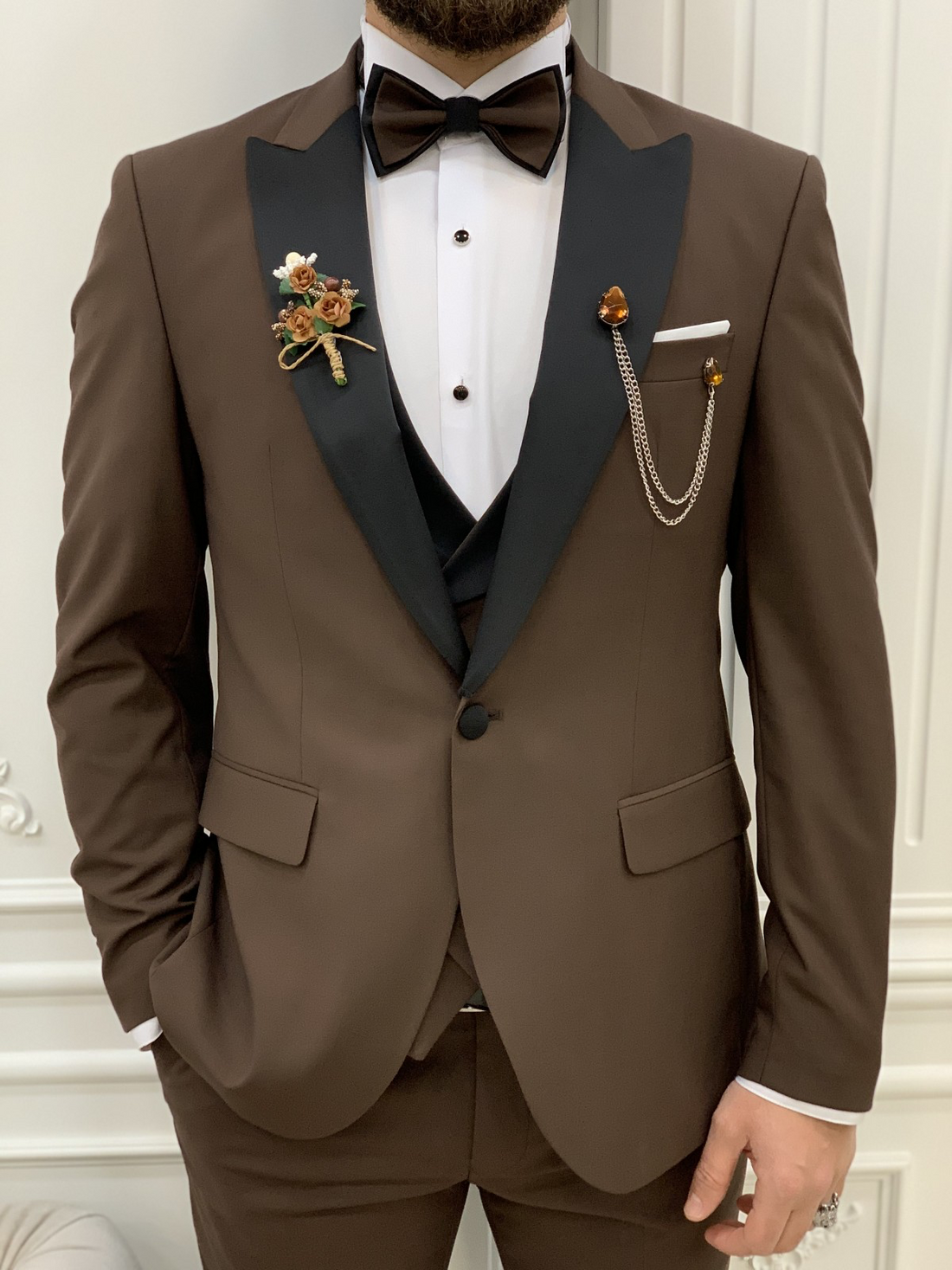 Bitter Brown Dovetail Slim-Fit Italian Cut Tuxedo