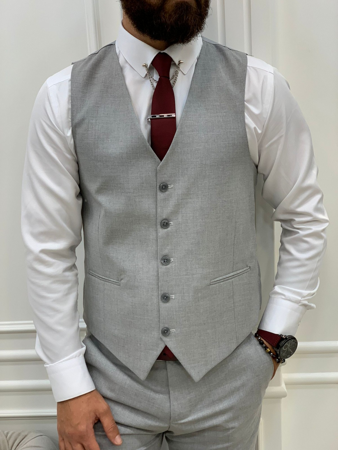 Grey Striped Slim-Fit Italian Cut Suit