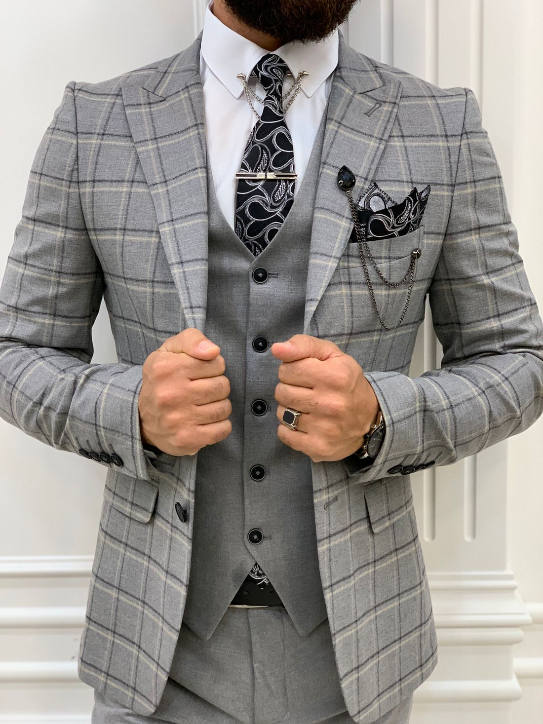 Grey Plaid Slim-Fit Italian Cut Suit