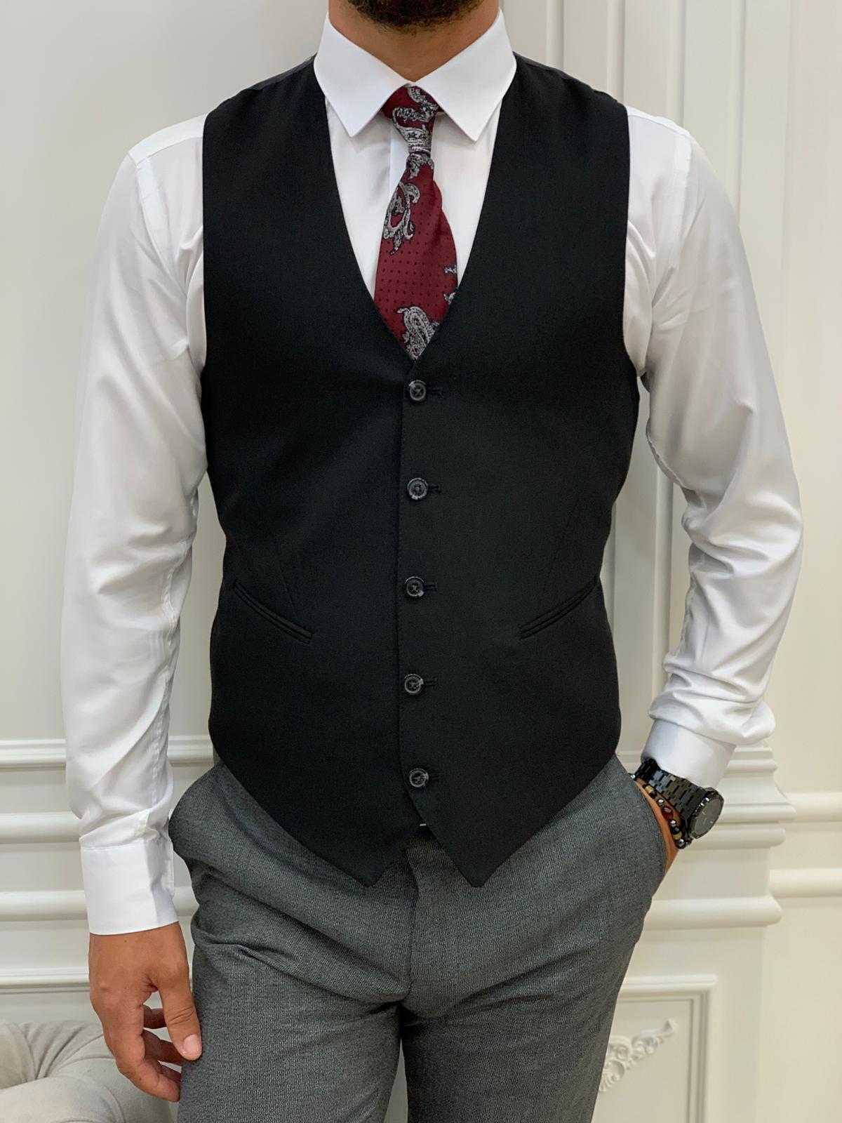 Buy Black Suit With Grey Vest ✓ Free Shipping in USA