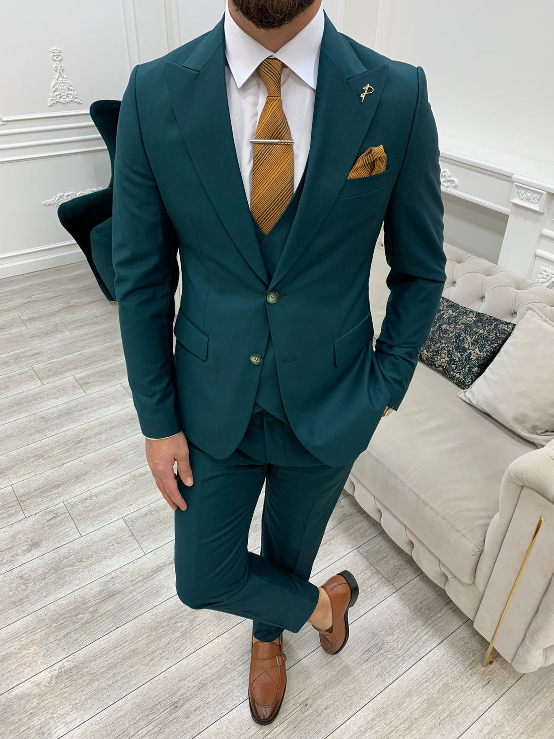 Green Slim-Fit Italian Cut Suit