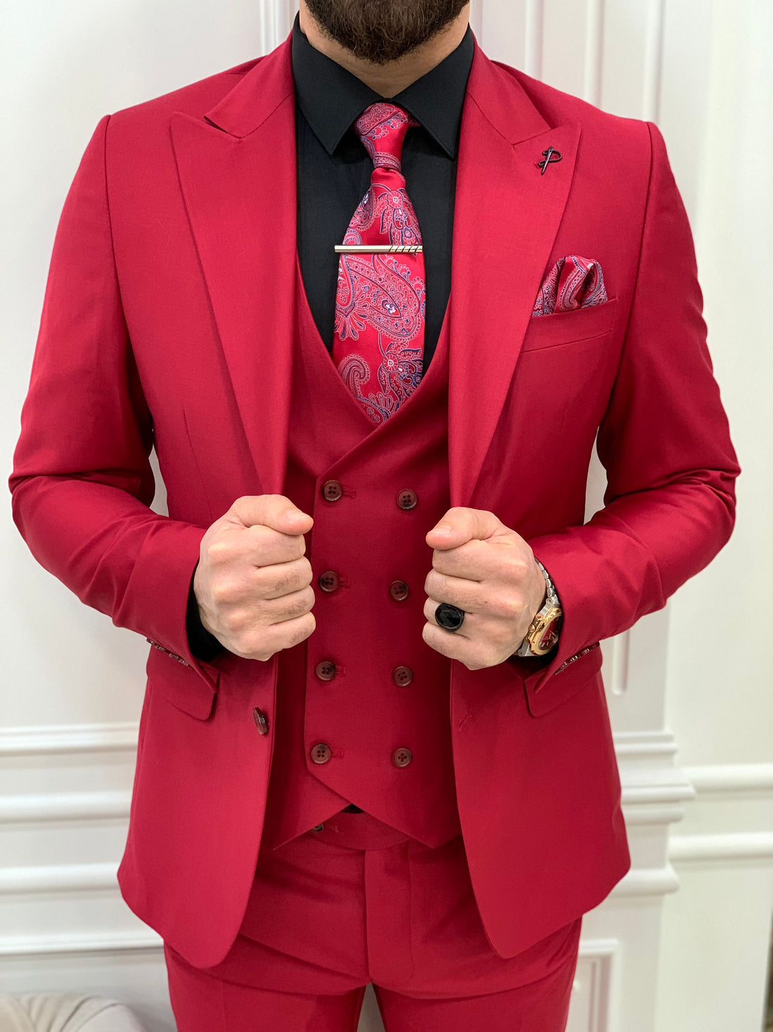 Red Slim-Fit Italian Cut Suit