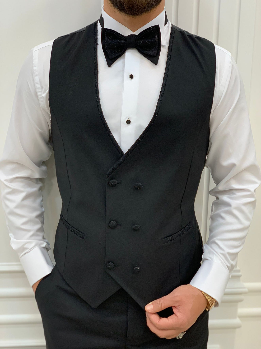 Black Patterned Dovetail Slim-Fit Italian Cut Tuxedo