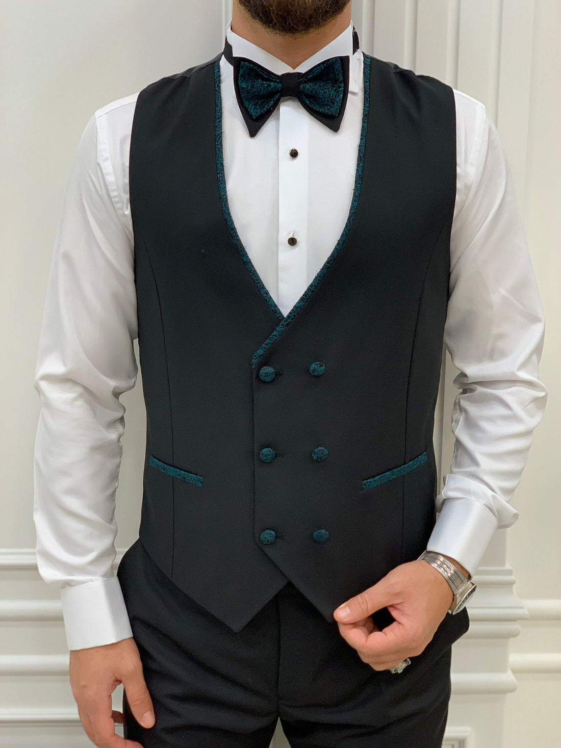 Green Patterned Dovetail Slim-Fit Italian Cut Tuxedo