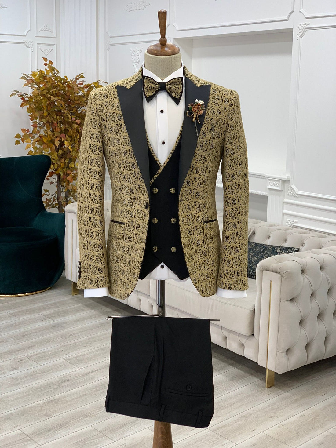 Gold Patterned Dovetail Slim-Fit Italian Cut Tuxedo