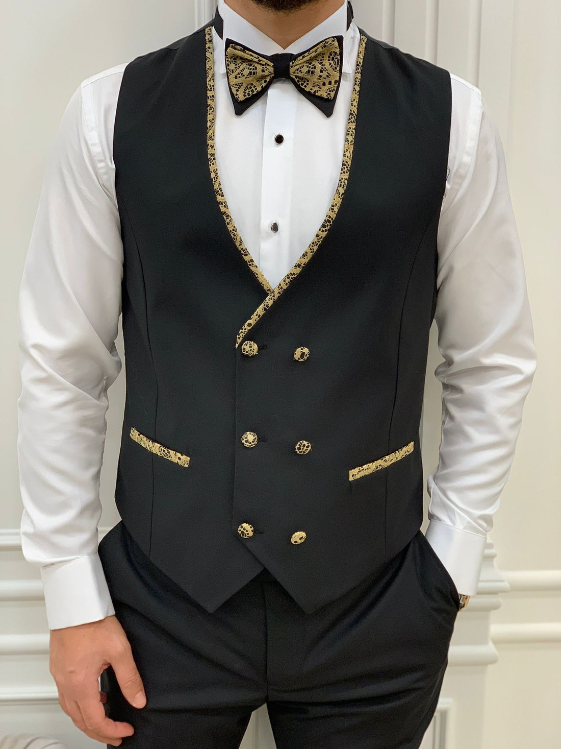 Gold Patterned Dovetail Slim-Fit Italian Cut Tuxedo