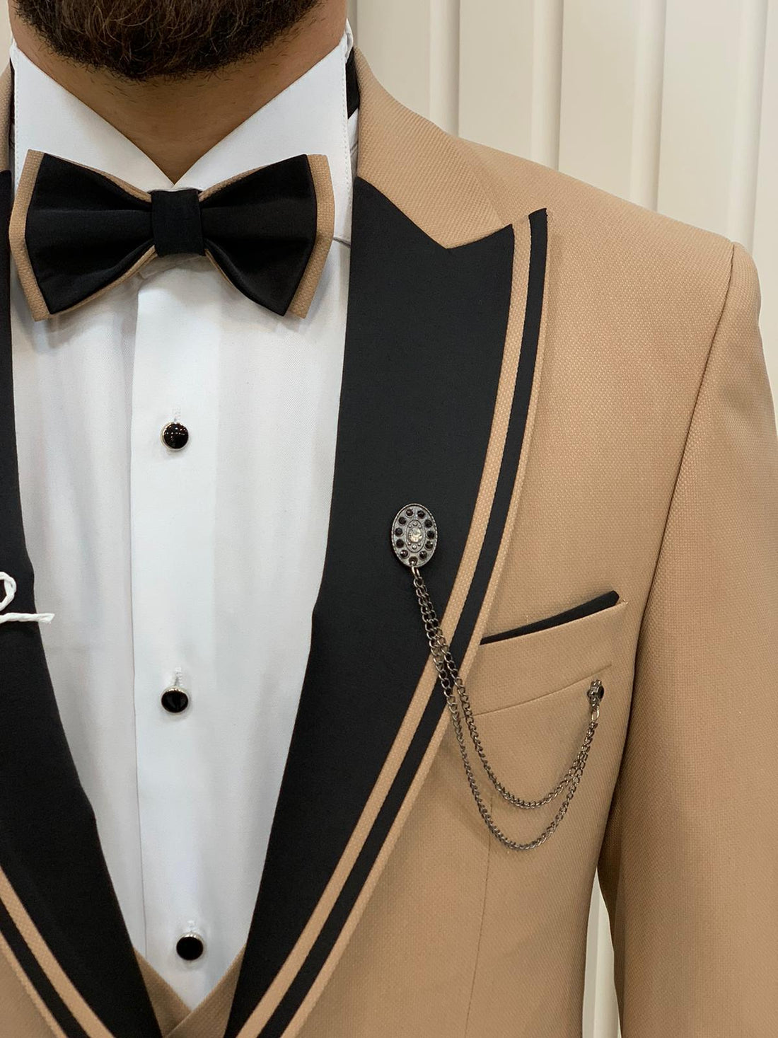 Cream Dovetail Collar Striped Slim-Fit Italian Cut Tuxedo